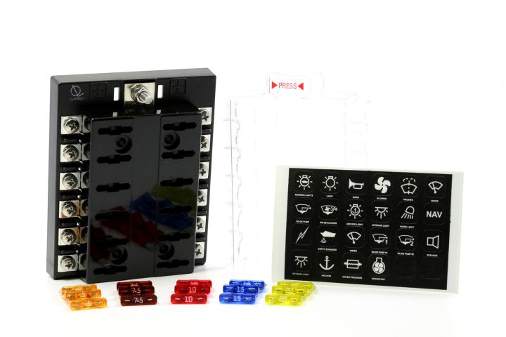 12 Way Screw type Terminal Fuse Block w/ Label Premium Littelfuse Fuses