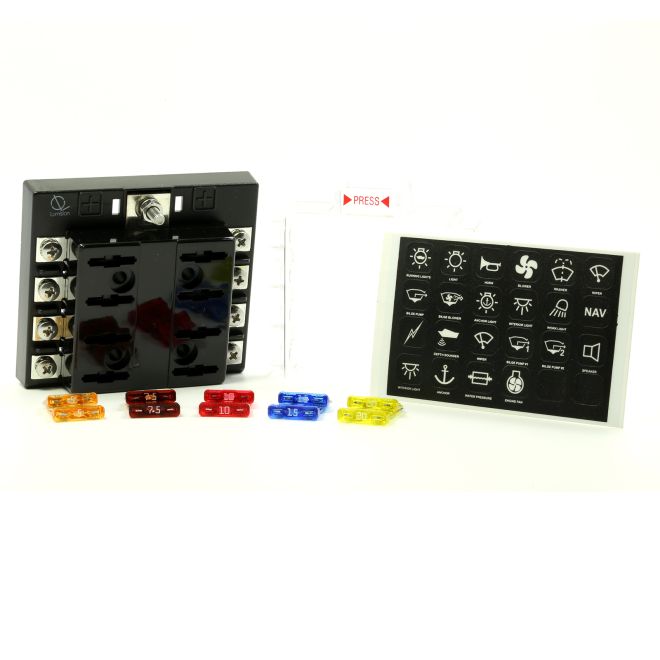 8 Way Screw type Terminal Fuse Block w/ Label Premium Littelfuse Fuses